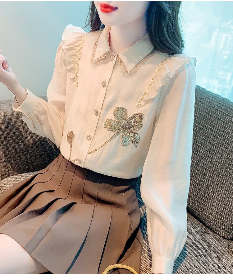 【tops】大人らしい エレガントフリルシャツトップス　M16888