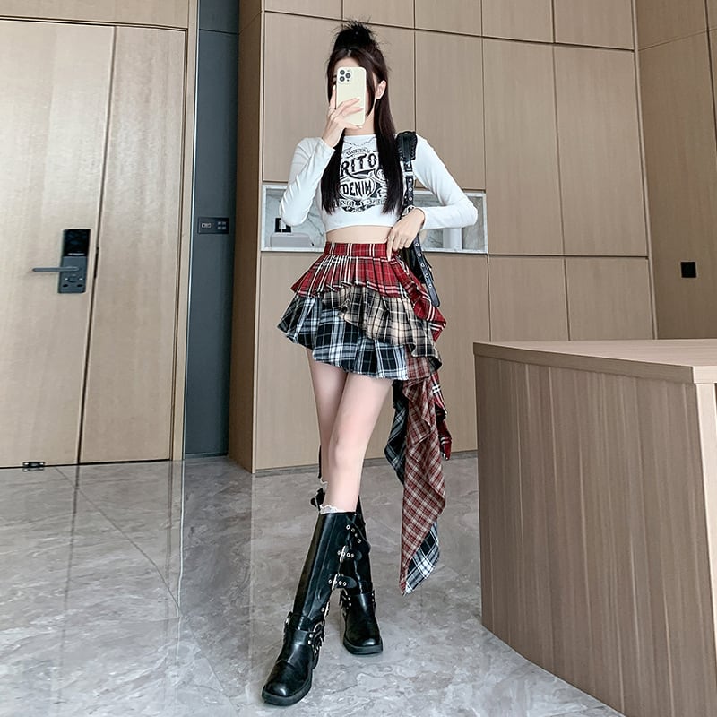 bottoms】不規則 イレギュラーチェック柄スカート M24410 – NANASTYLE