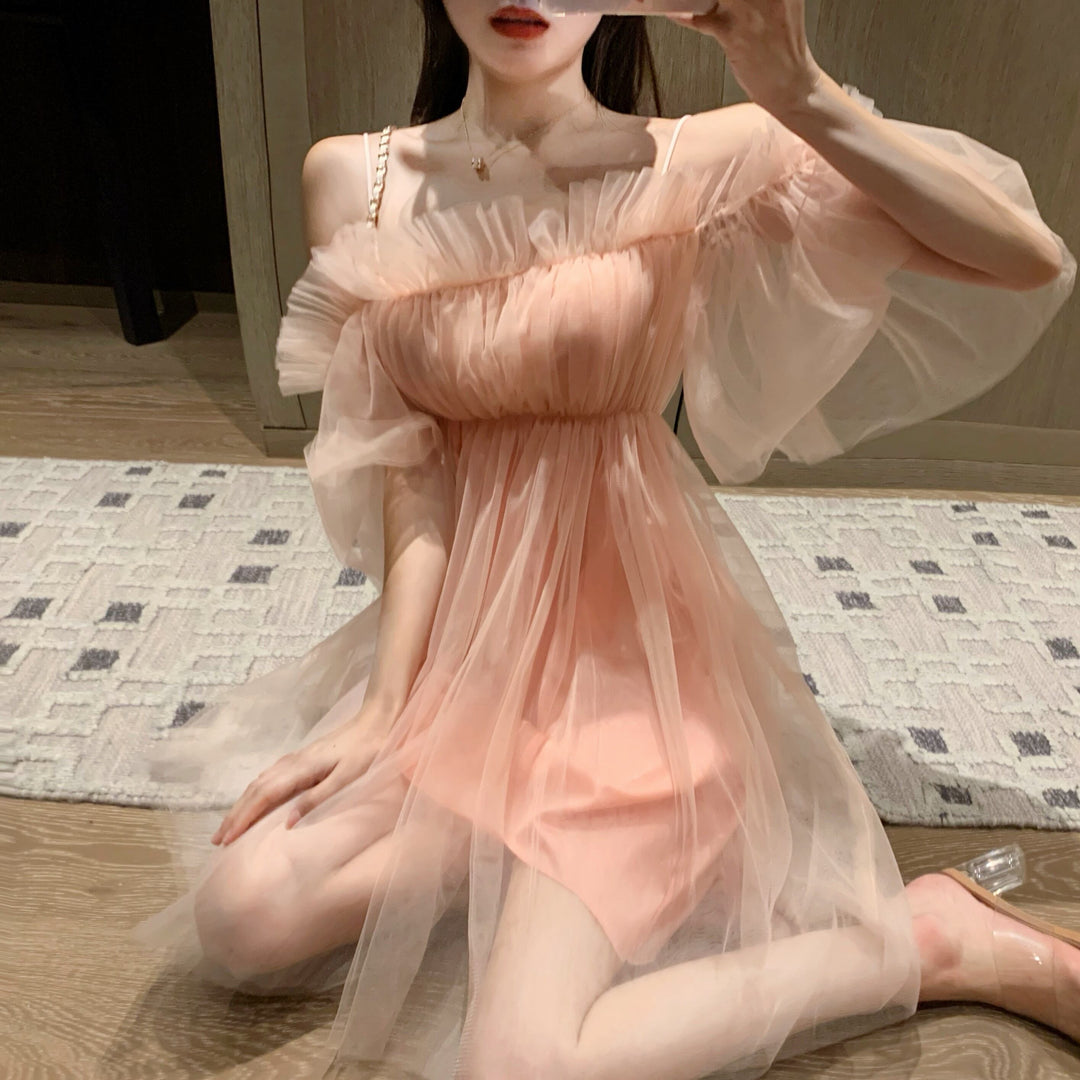 【dress】ギャザーオフショルチュールワンピース　N2666