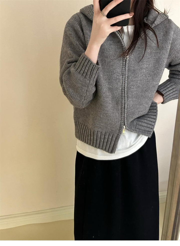 【outer】フード付きニットカーデ　M28652