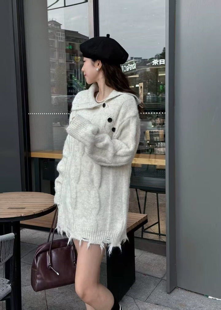 【tops】折り襟ニットセーター　M29319