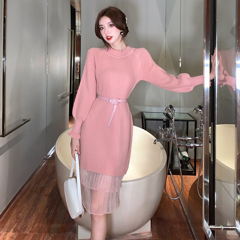 【dress】ドッキングニットワンピース　M18136