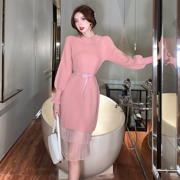 【dress】ドッキングニットワンピース　M18136