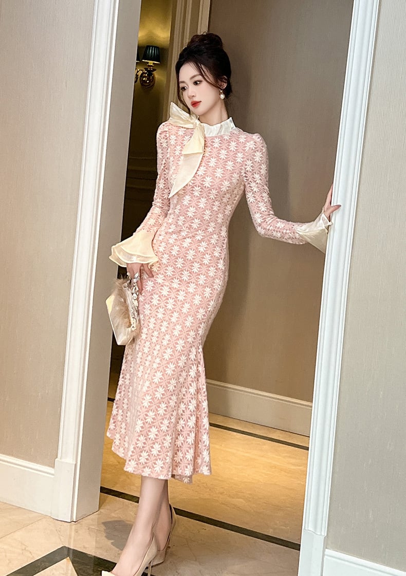 【dress】リボン付きマーメイドワンピース　M27010