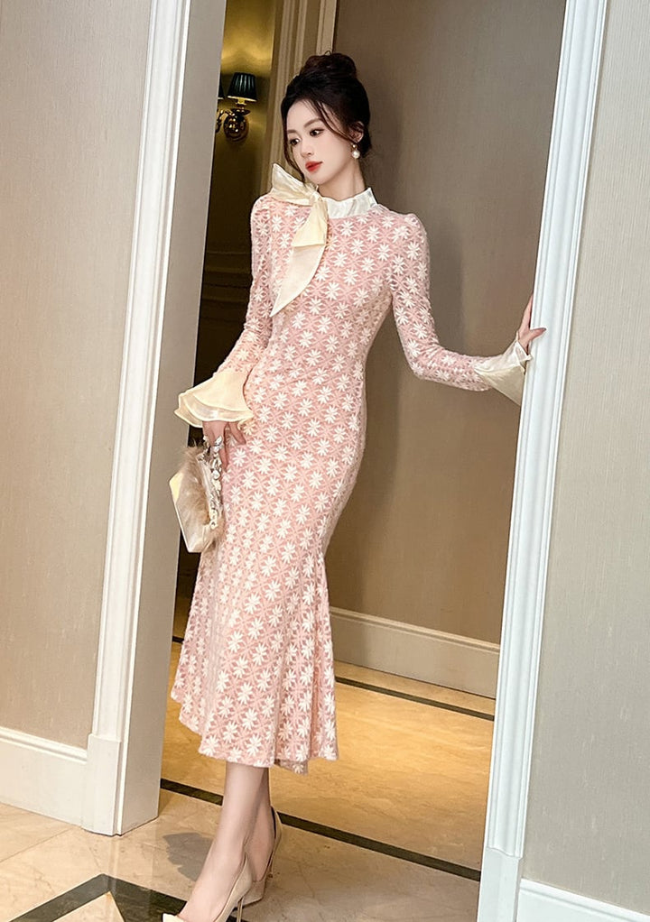 【dress】リボン付きマーメイドワンピース　M27010