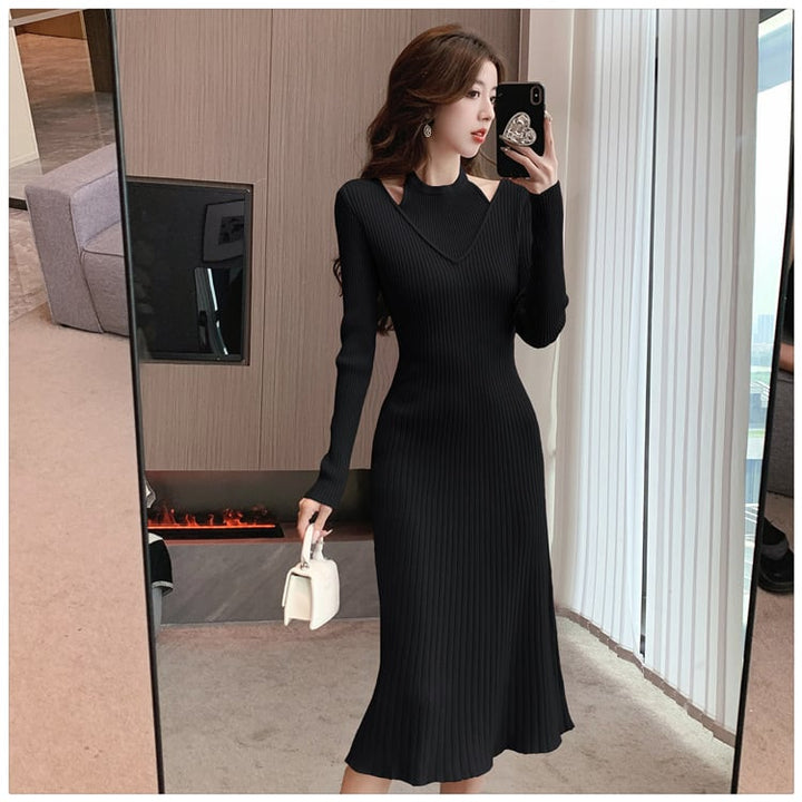 【dress】細身効果抜群♪エレガントニットワンピース　M17583