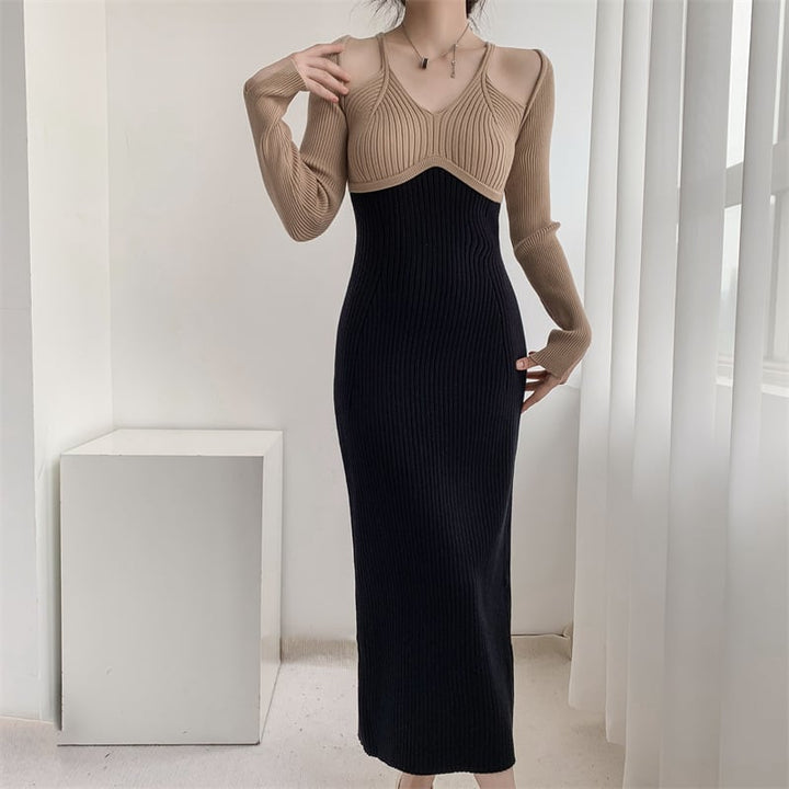 【dress】配色ニットワンピース　M25545
