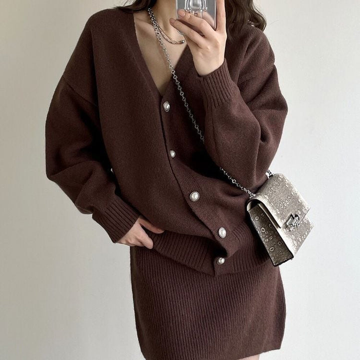 【set】ニットカーデ×キャミワンピースセット　M25427