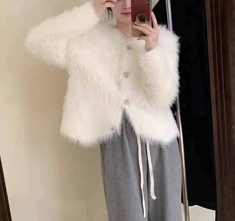 【outer】フェザークルーネックニットカーデ　M18083