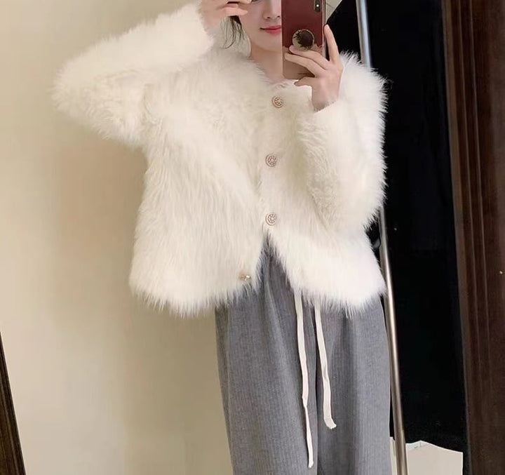 【outer】フェザークルーネックニットカーデ　M18083