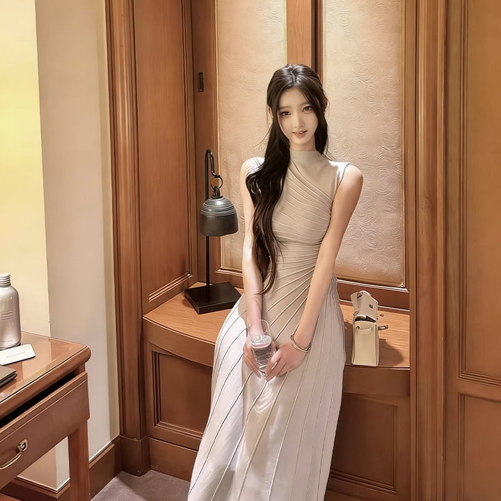 【dress】ノースリーブハイネックニットワンピース Q8404