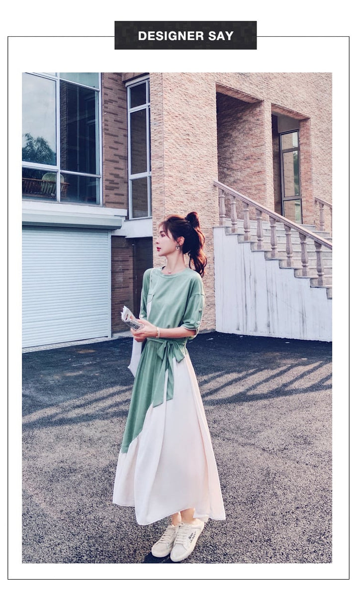 【dress】人気上昇中ファッション切り替えTシャツワンピース　M16990