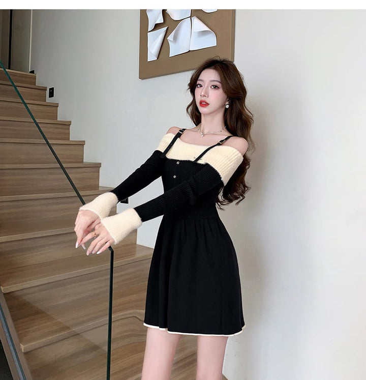 【dress】オフショルダーニットワンピース　M18362