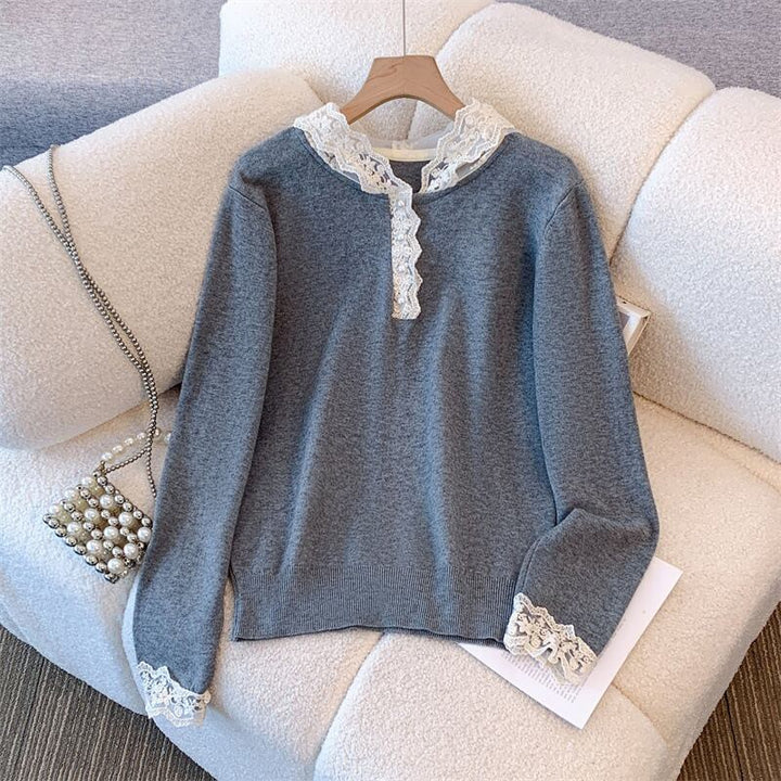 【tops】レース切り替えニットトップス　M28053