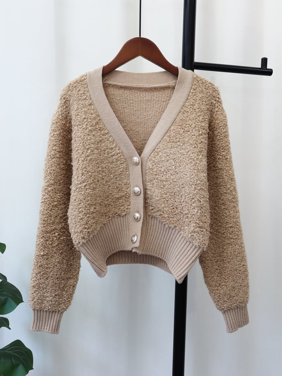 【outer】シャギーVネックニットカーデ　M18175