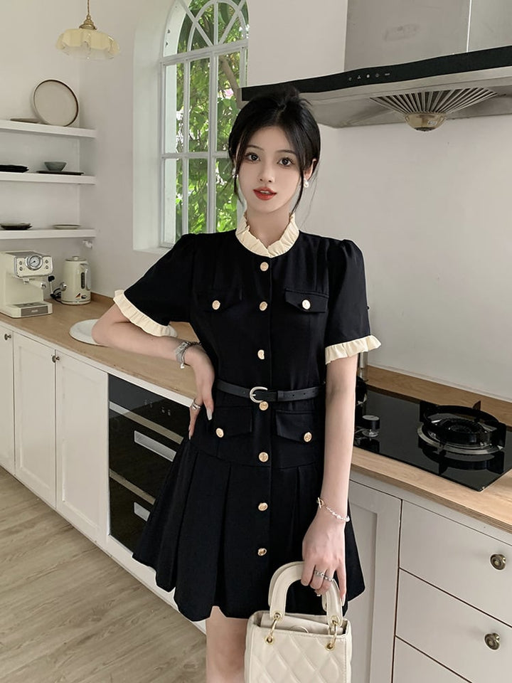 【dress】知的で品の良い♡エレガントデートワンピースベルト付き　M16775