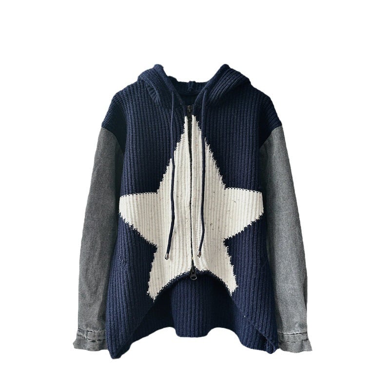 【outer】デニム切り替えニットカーデ　M18150