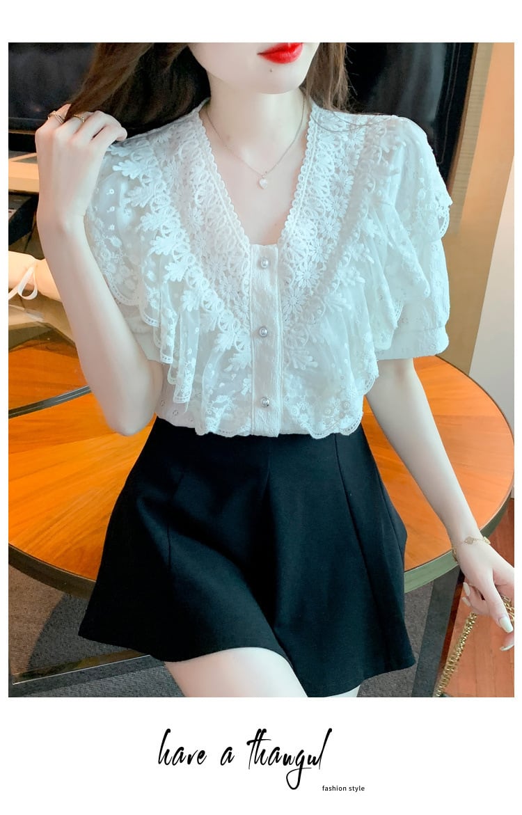 【tops】気質満点大人可愛いレースシャツトップス大活躍　M16952