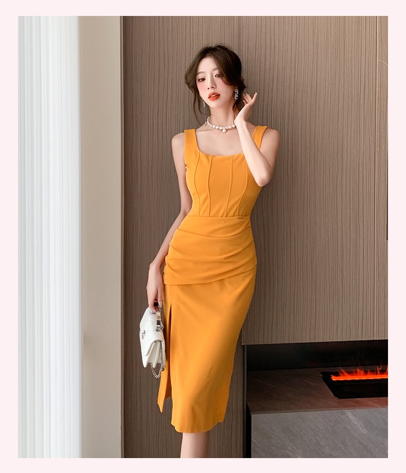 【dress】韓国系エレガントスリットキャミワンピース　M17097