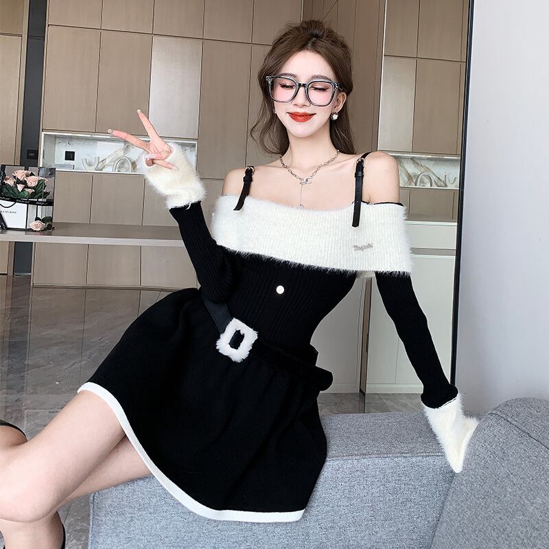 【dress】ニットワンピースベルト付き　M18537