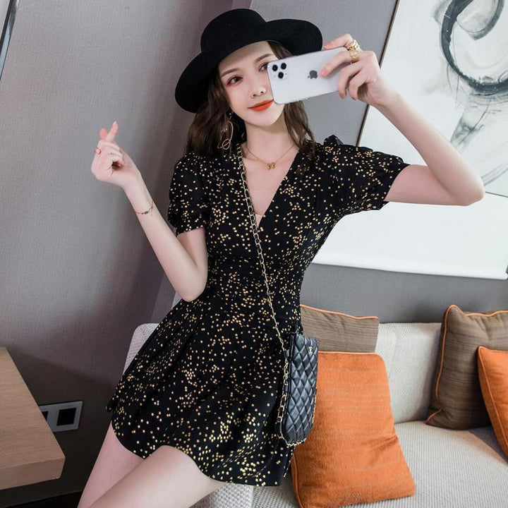 【dress】気質満点大人可愛いVネックプリントワンピース　M16932