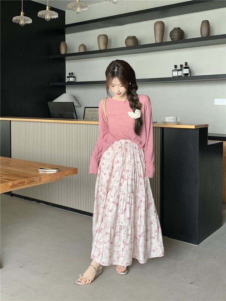 【set】長袖Tシャツ×花柄スカートセット　M23900