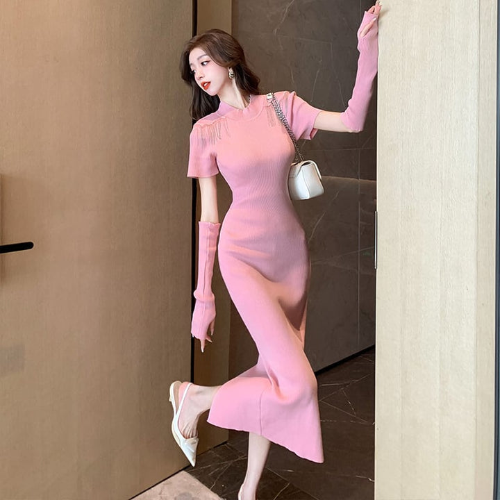 【dress】ニットワンピースアームカバー付き　M18252