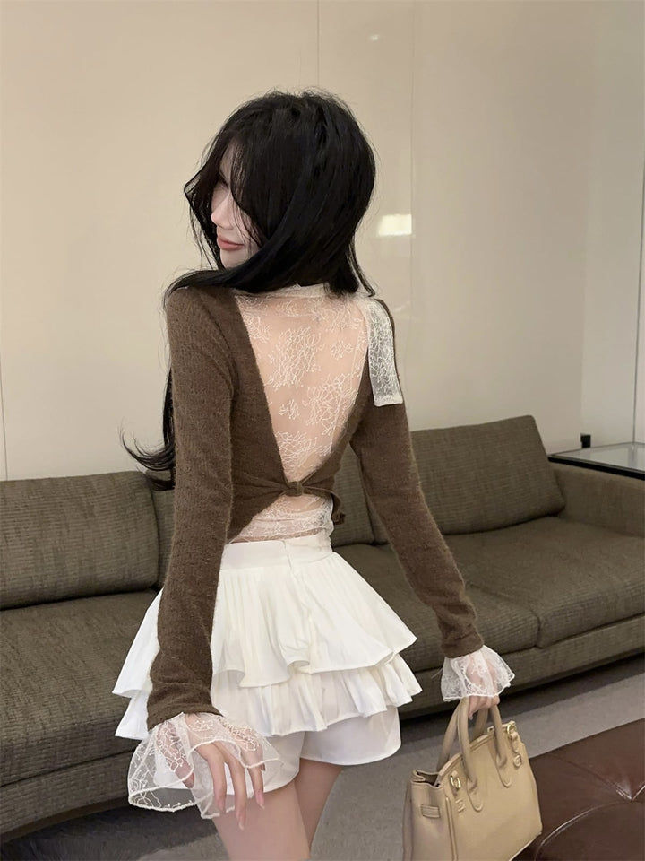 【tops】レースドッキングニットトップス　N2909