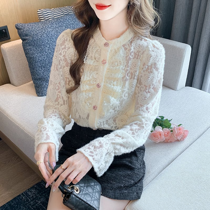 【tops】フリルレースシャツトップス　M26524
