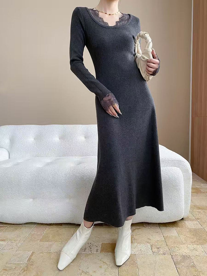 【dress】レースドッキングニットワンピース  K0658