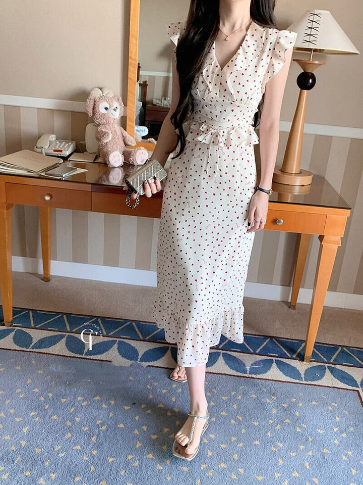 【dress】フリルハートプリントワンピース　N2980
