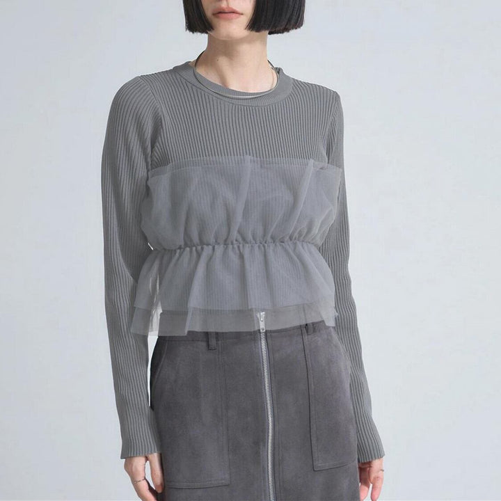 【tops】チュールドッキングニットトップス　M28014