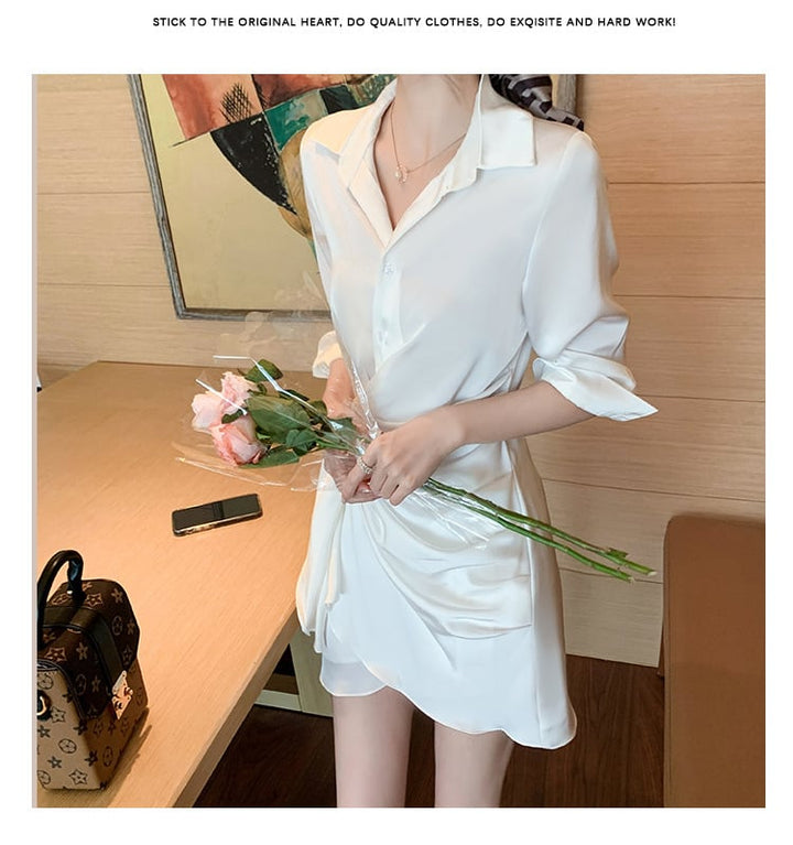 【dress】話題沸騰中 オシャレシンプルシャツワンピース　M17325