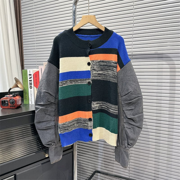 【outer】デニムドッキング配色ニットカーデ　M18316