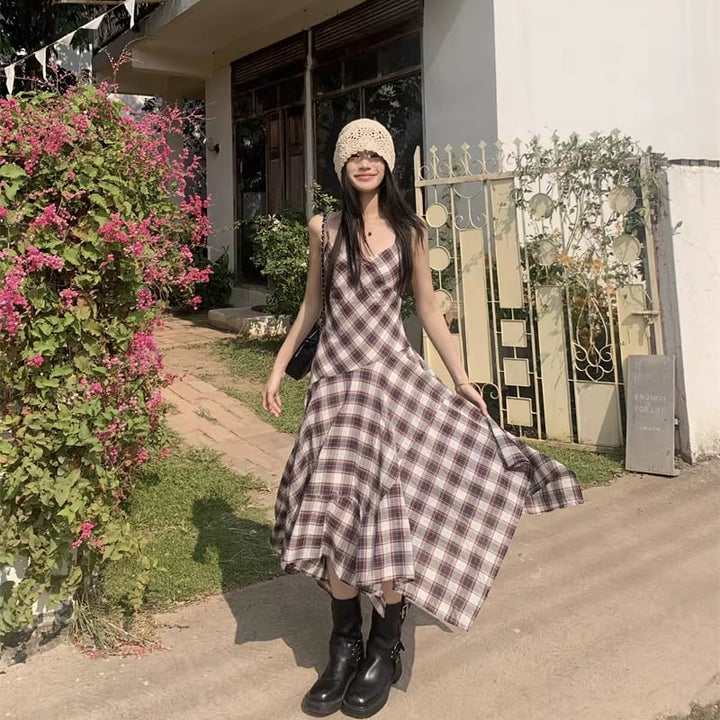 【dress】チェック柄イレヘムキャミワンピース Q8271