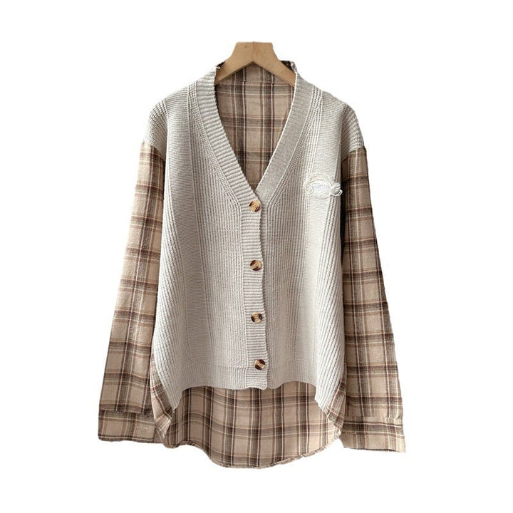 【outer】チェック柄ドッキングニットカーデ　M18045