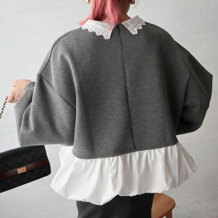 【tops】レースドッキングペプラムブラウス Q7074