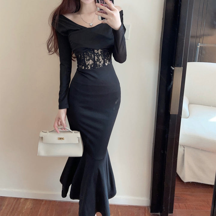 【dress】ウエストレースマーメイドワンピース　N2729
