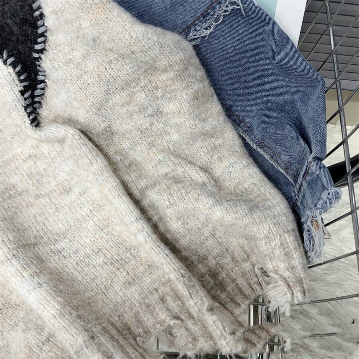 【tops】デニム切り替えニットセーター　M29323