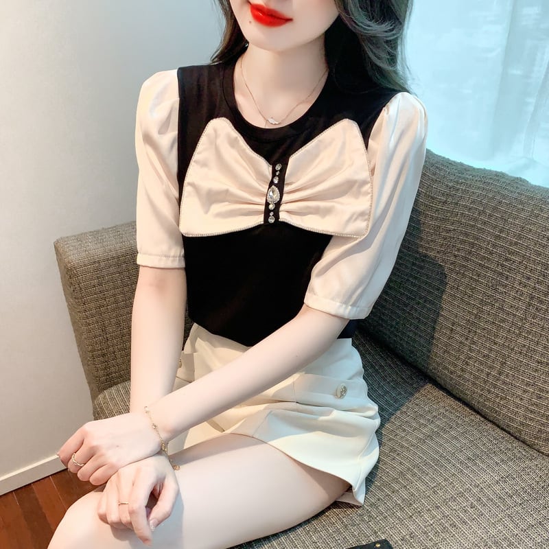 【tops】知的で品の良い♡エレガントリボン付きTシャツ　M16838