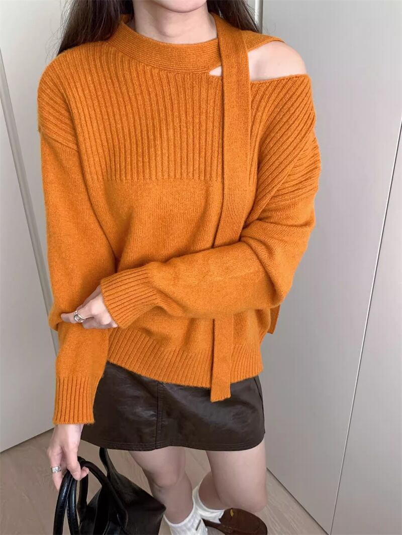 【tops】オープンショルダーニットトップス Q7706