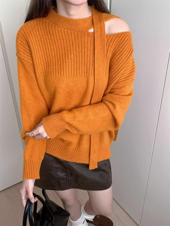 【tops】オープンショルダーニットトップス Q7706