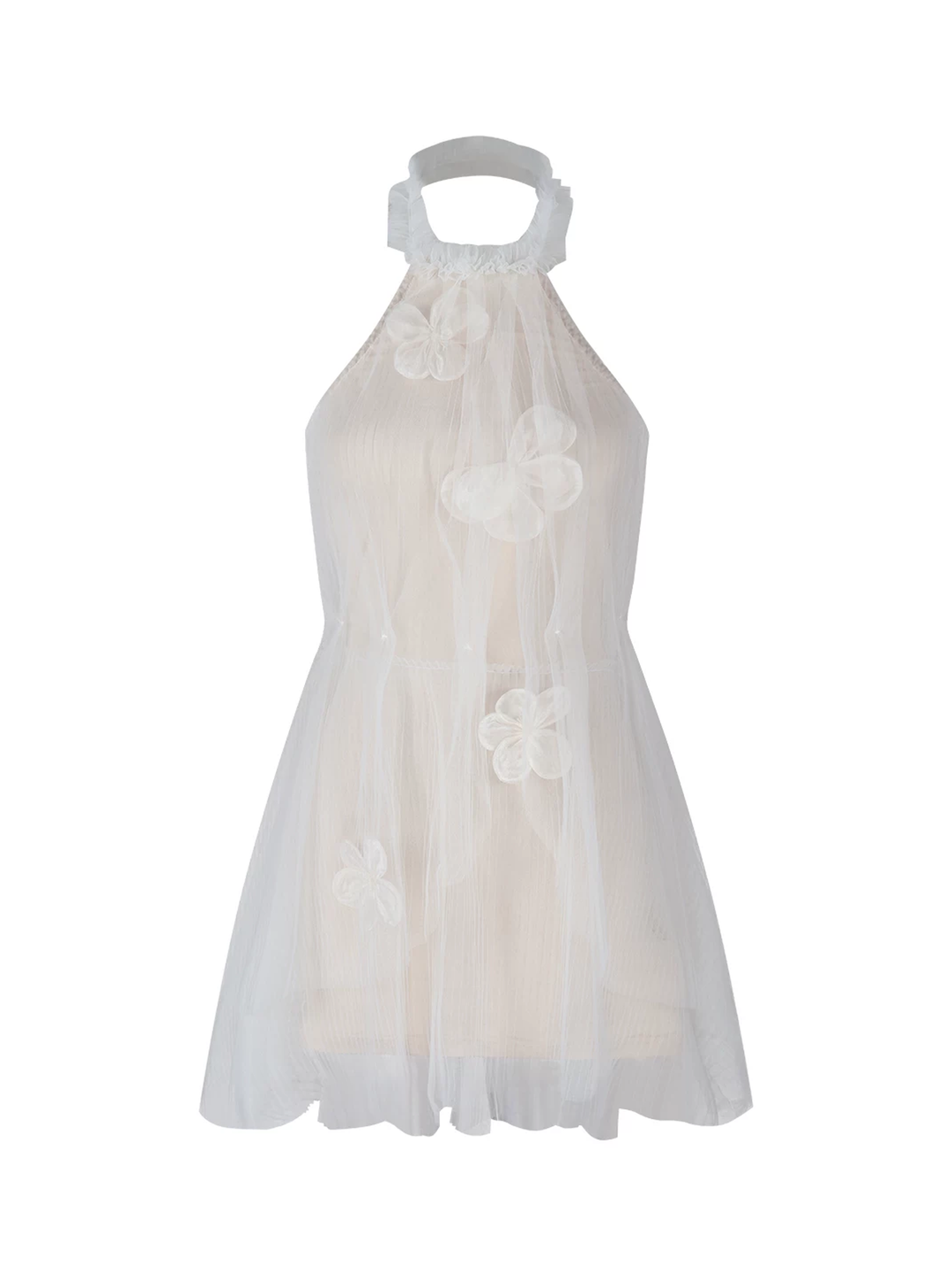 【dress】立体感フラワー付きチュールミニワンピース Q8556