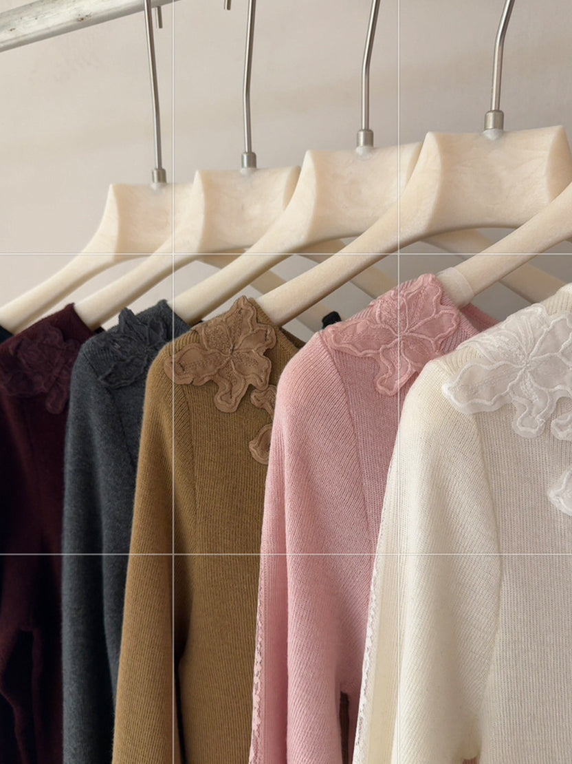 【tops】立体フラワー付きニットトップス Q9138