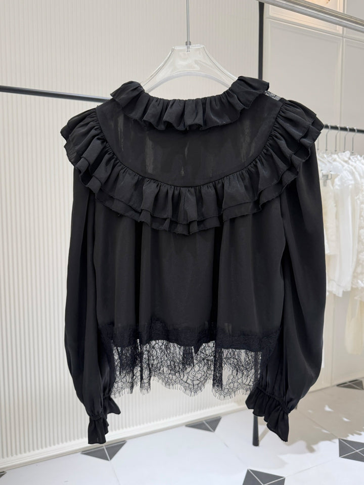 【tops】レースドッキングギャザーフリルトップス Q8975
