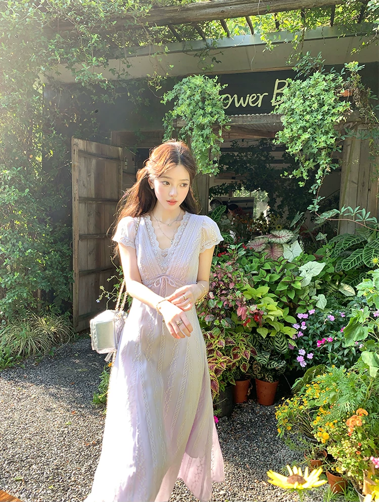 【dress】レースドッキングロングワンピース Q8532