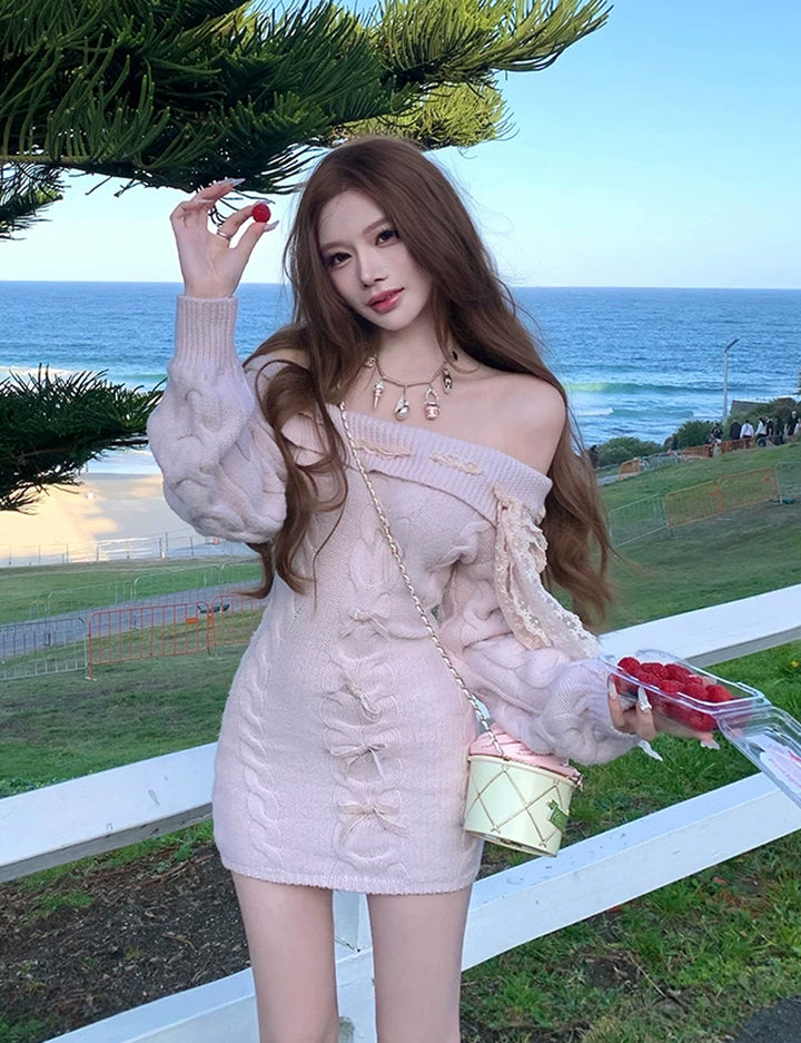 【dress】オフショルダーニットワンピース Q9226