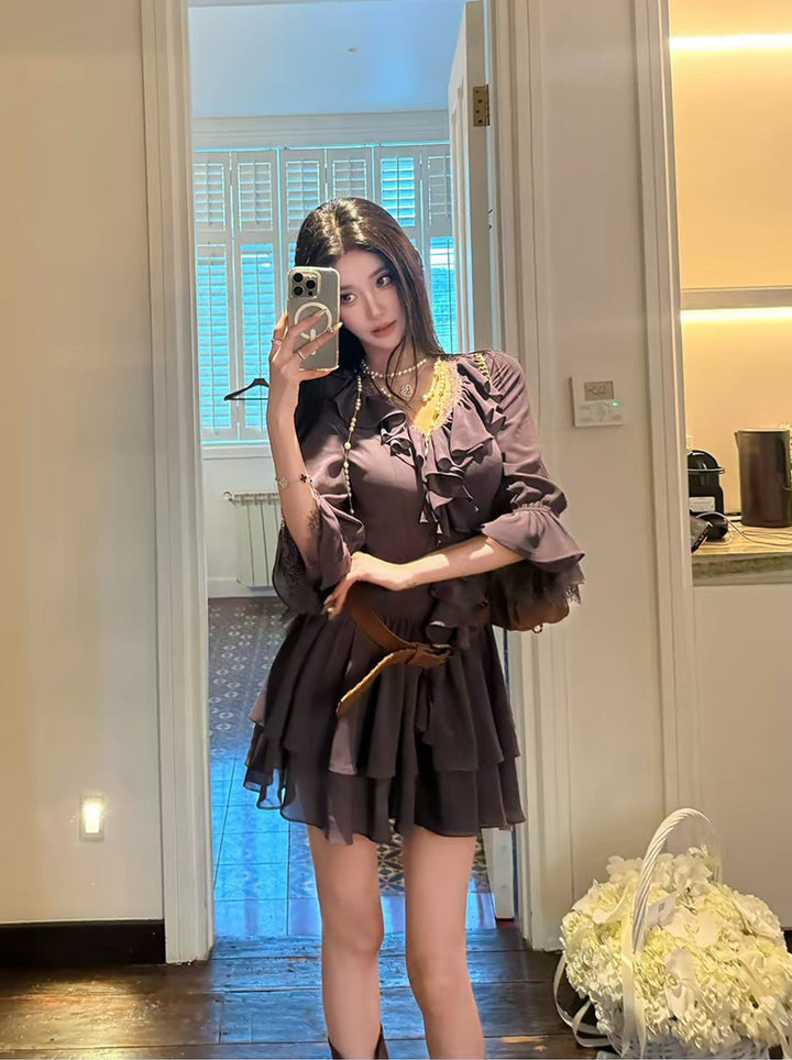 【dress】ギャザーフリルミニワンピース Q9008