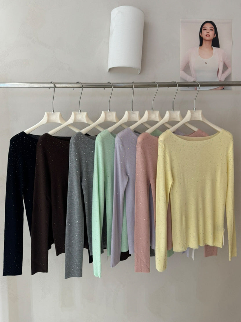 【tops】ラインストーン付きニットトップス Q9141