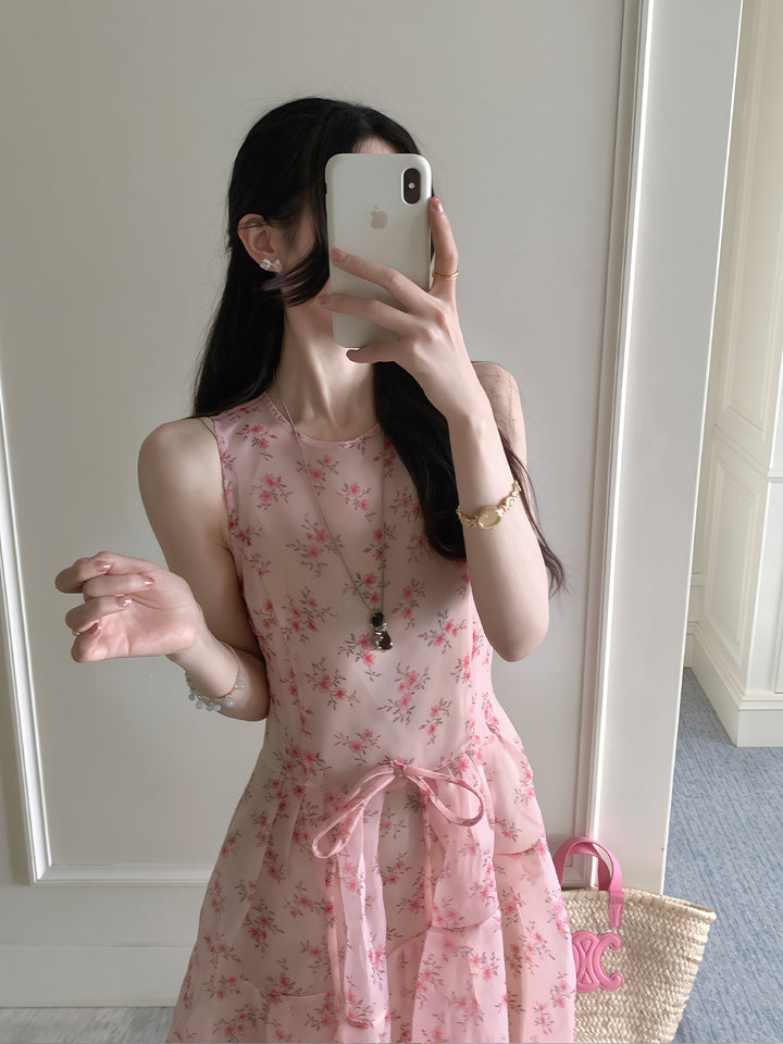 【dress】ノースリーブフラワー柄ワンピース Q8707